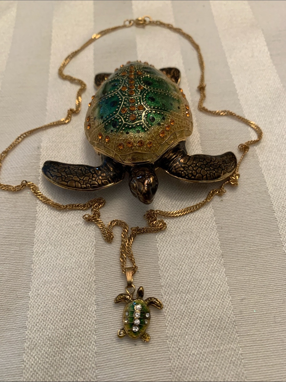 Turtle Decorative Trinket Box and Pendant Set - Gold Accents
